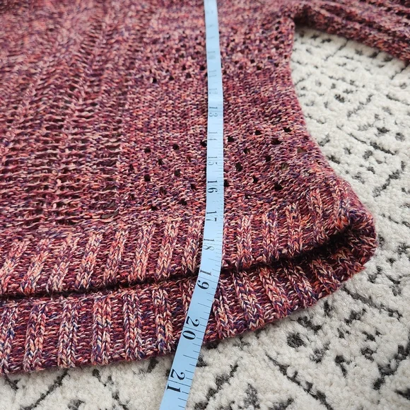 Free People Multicolored Open Knit Sweater Pull On Cropped Pink Red Purple Small - Picture 10 of 14